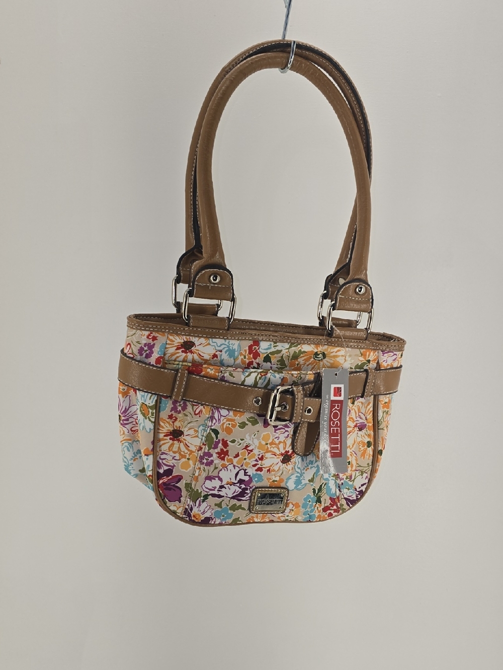 Rosetti Floral Multicolor Shoulder Bag with Tan Trim